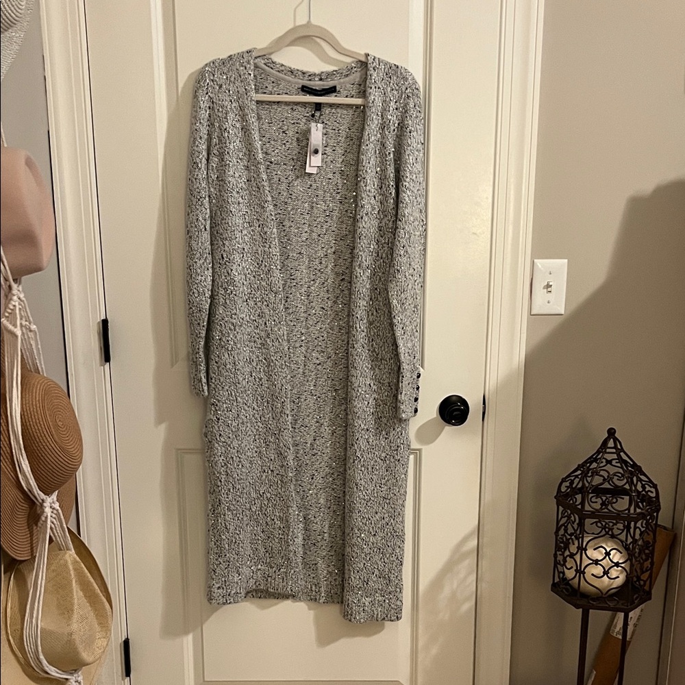 White House Black Market Gray Long Sparkly Cardigan